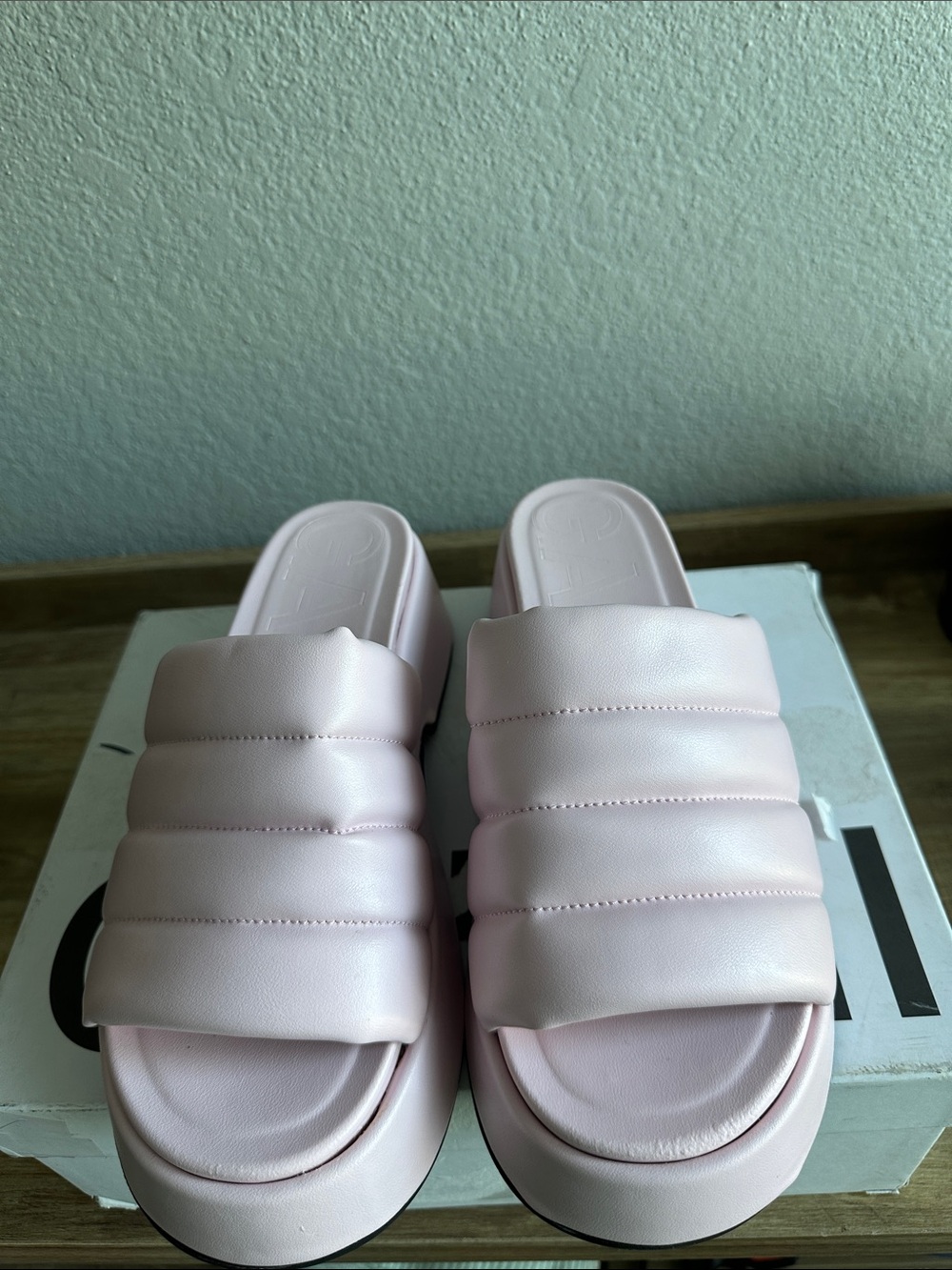 Ganni Light Pink Quilted Padded Slide Mules